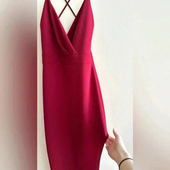 Windsor Strappy Dress Asymmetrical Slit, Red Wine Cocktail Dress, Size Small - Picture 15 of 16